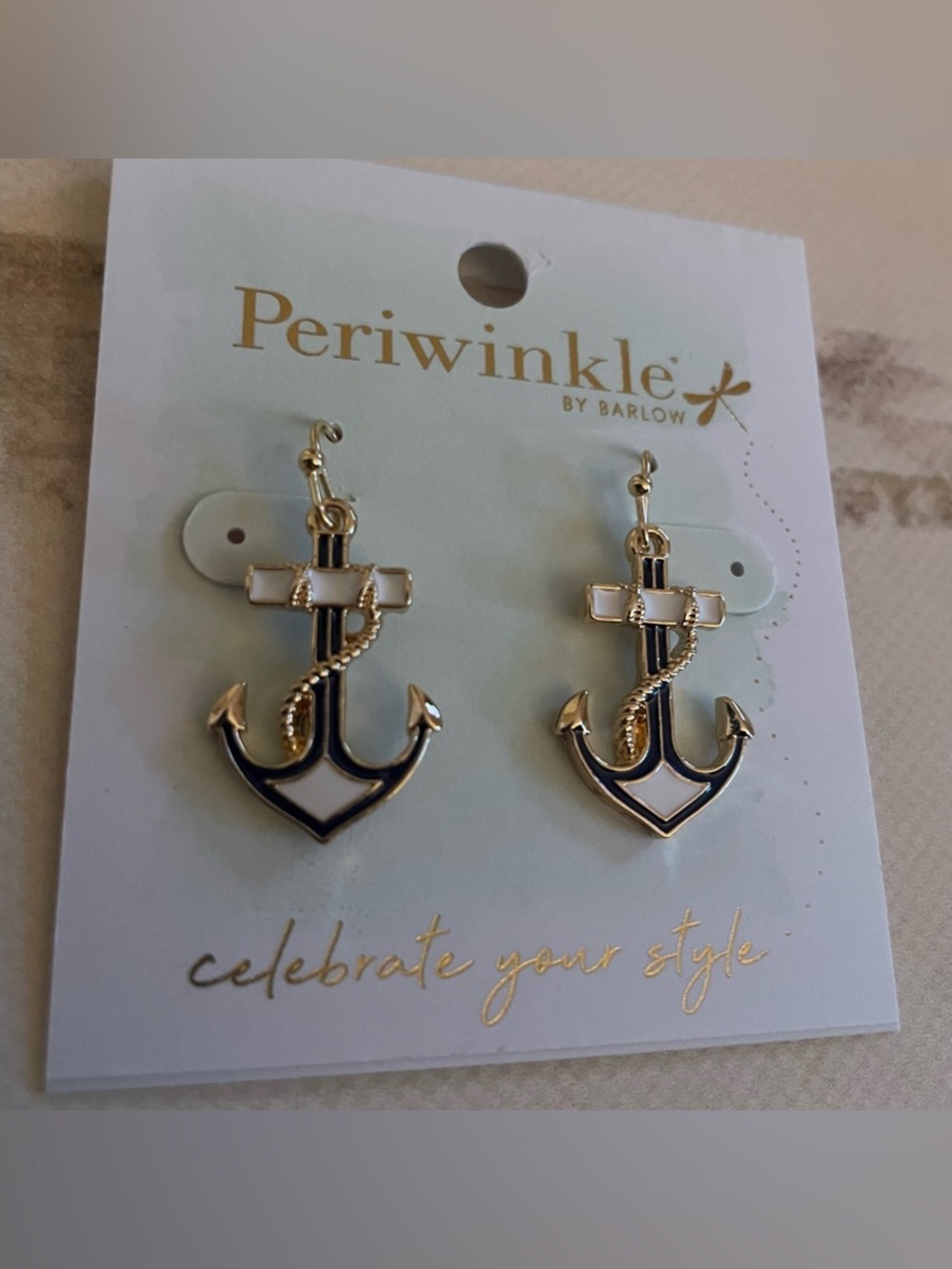 Periwinkle by Barlow Nautical Anchor Earrings Navy and White